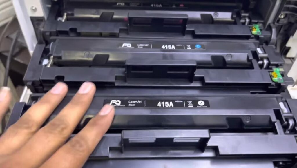 HP Color LaserJet Pro showing non-HP chip error on screen
