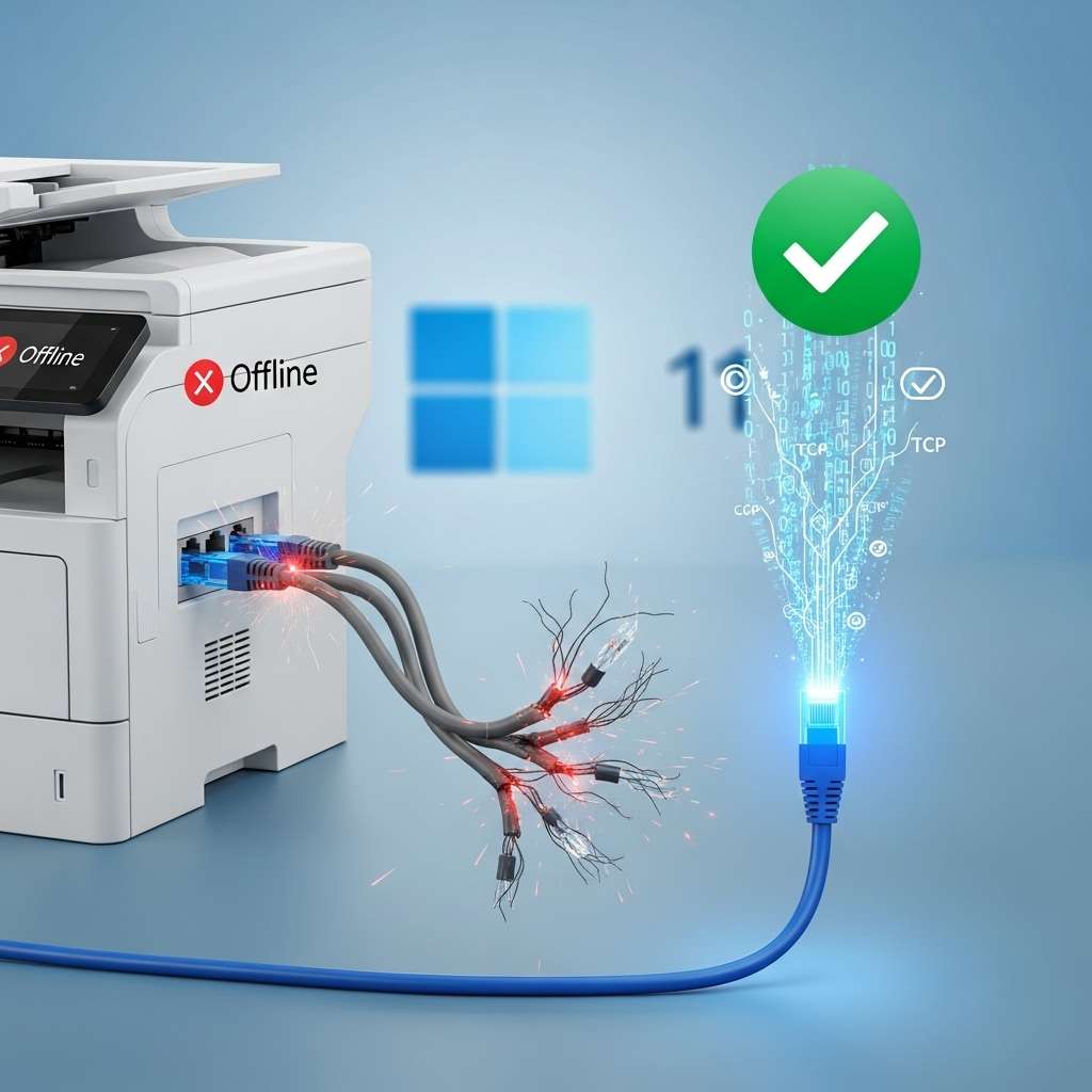 A screenshot of the Windows 11 Printer Properties "Ports" tab, with the "Add Port" button highlighted to start the TCP/IP fix.
