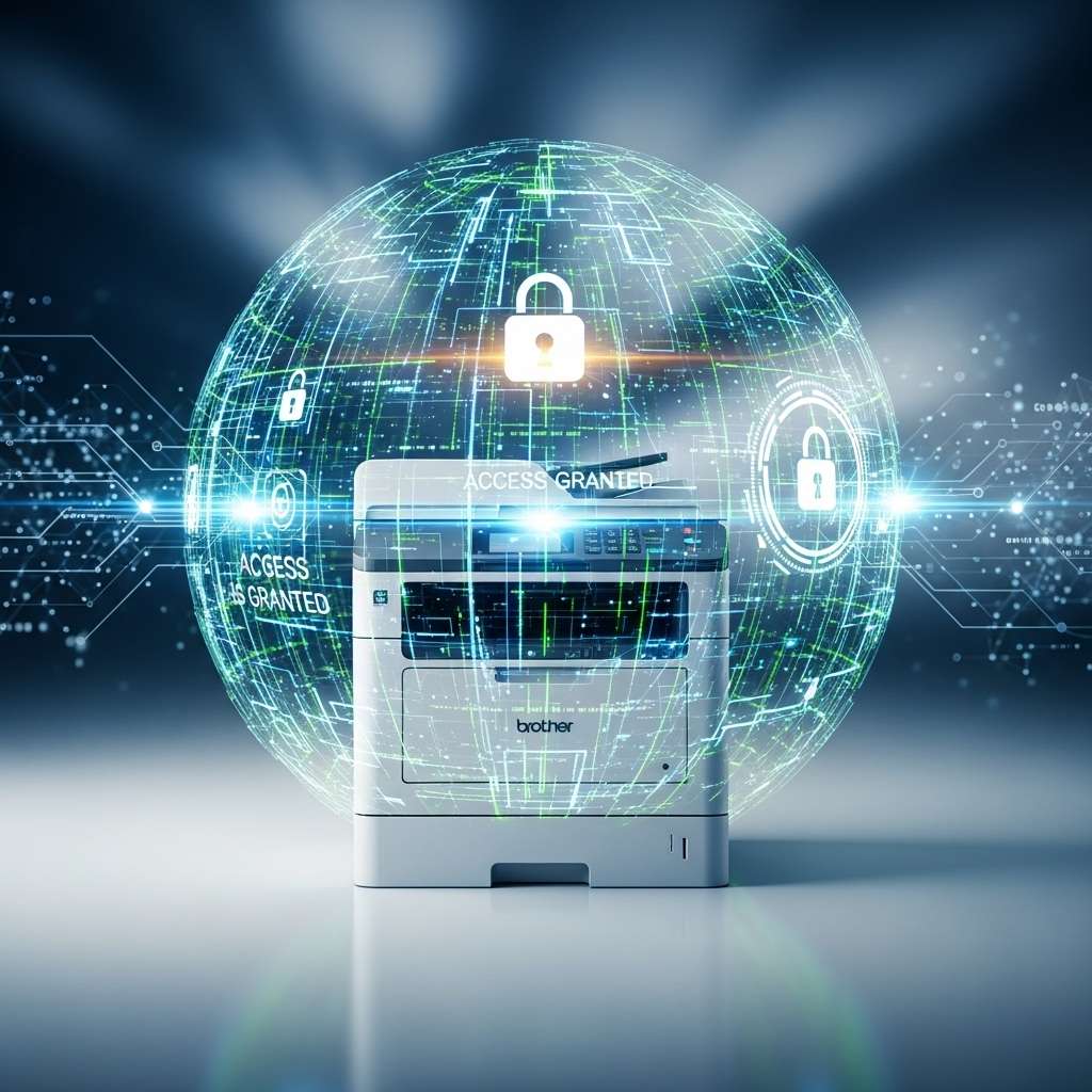 A diagram illustrating how an unsecured printer can expose a local network to external threats.