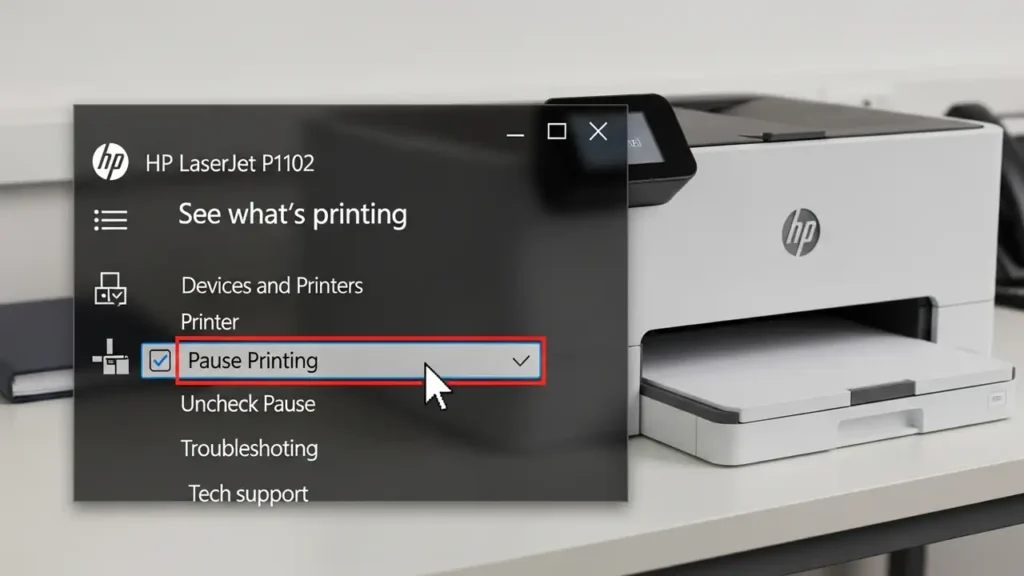 hp printer paused: How to Unpause HP LaserJet P1102