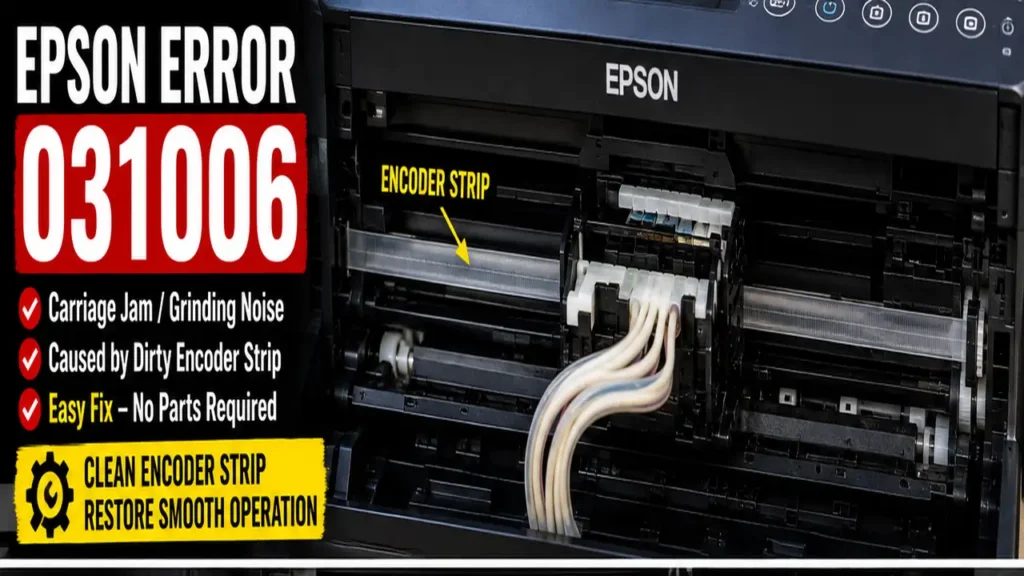 Epson Error 031006 (Carriage Jam) Causes and Safe Encoder Strip Cleaning